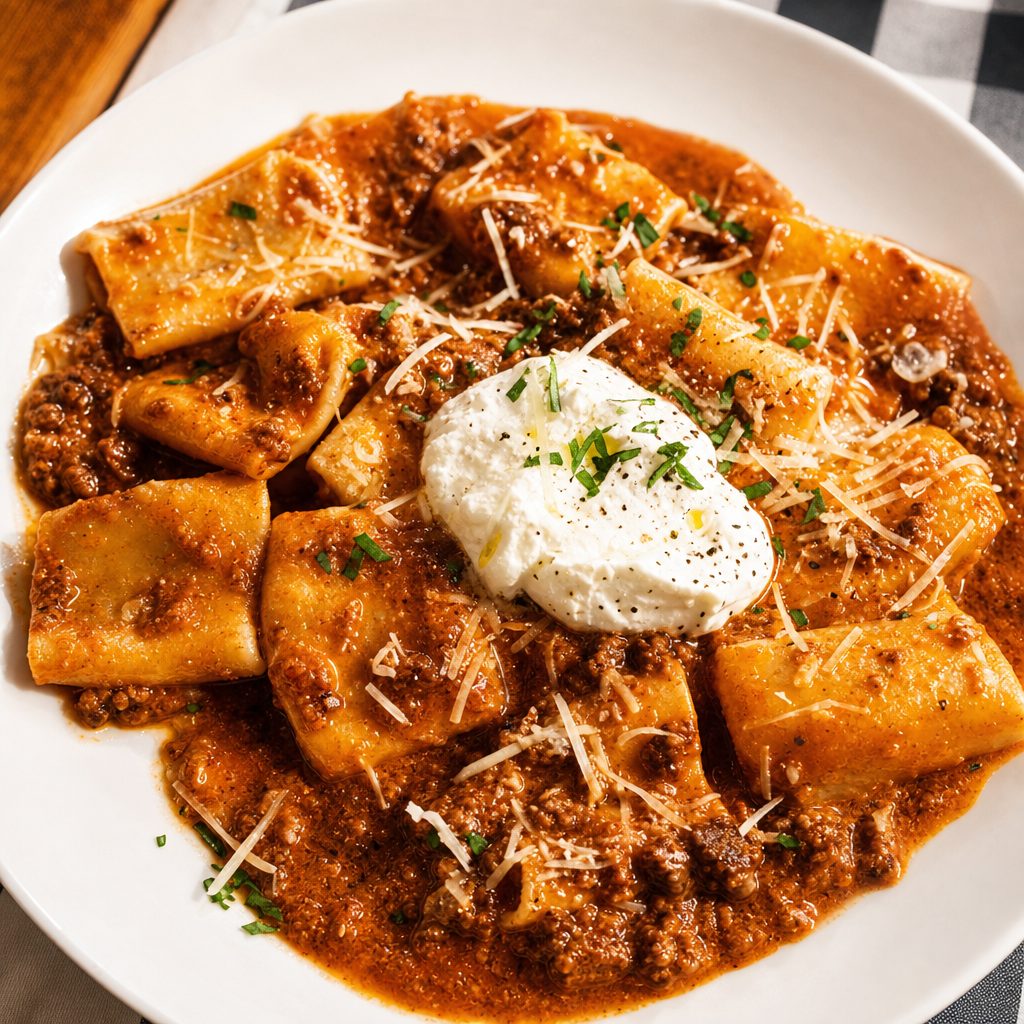 Paccheri Bolognese Pasta.